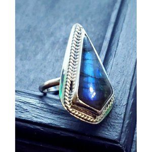 Sterling Silver labradorite crystal ring blue gothic 925 ring cosplay